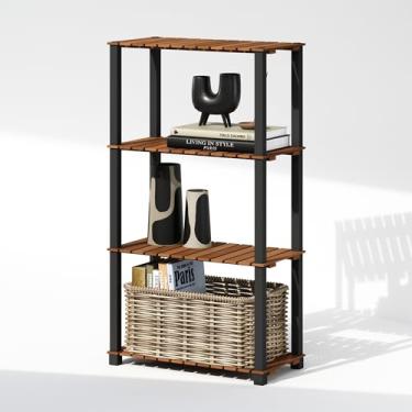 Imagem de Furinno Prateleira de exibição Turn-N-Tube, prateleira de armazenamento de 4 camadas, prateleira de livros, prateleira de canto com ripas de madeira, para ambientes internos, externos, sala de estar