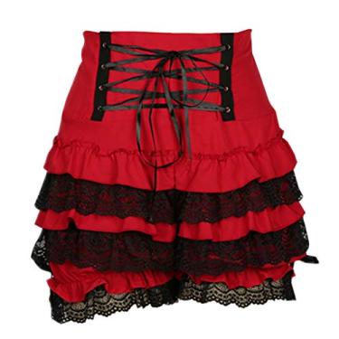 Imagem de CosplayDiy Short feminino preto gótico Steampunk Lolita Maid renda abóbora cosplay bloomers cosplay (G, vermelho)