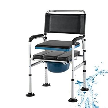 Imagem de WUHUQN Cadeira de vaso sanitário ajustável em altura com encosto de braço e balde de vaso sanitário, banquinho portátil para assento de vaso sanitário, cadeira noturna de liga de alumínio para adultos