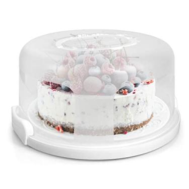 Imagem de Porta-bolo Ruihe com alça para porta-cupcakes 25,4 cm, suporte branco para bolo, recipiente redondo para 25,4 cm ou menos tamanho