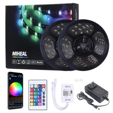 Imagem de MIHEAL Kit de fita de LED controlada por telefone inteligente sem fio WiFi com fonte de alimentação DC24V UL listada à prova d'água SMD 5050 32,8 pés 10 m 300 leds RGB Music faixa de luz LED