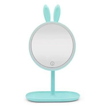 Imagem de AKALNNB Espelho de maquiagem LED espelho de maquiagem espelho cosmético com suporte, espelho de maquiagem moldura oval ampliação 1x e 3X dupla face