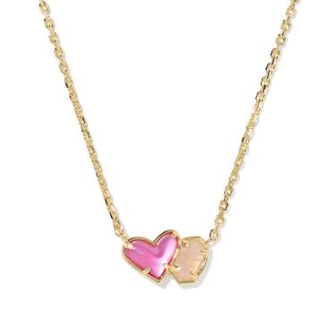 Imagem de Kendra Scott Colar com pingente Ari Heart Emilie em ilusão de azaléia e quartzo rosa, latão banhado a ouro 14k, joia moderna para mulheres