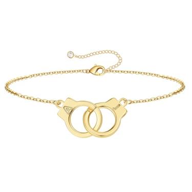 Imagem de M MOOHAM Pulseiras de algema com inicial para mulheres e meninas – presentes para mãe, filha, irmã, casais, pulseiras de amizade, banhado a ouro 14 K, pulseira de duas letras, joias, presentes de