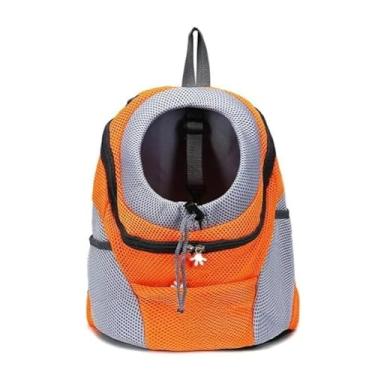 Imagem de Mochila Bolsa Transportadora Mascote Gato Viagem Para Praias Ou Espaços Ao Ar Livre Caixa De Transporte Para Gatos Com Alças Ajustáveis (LARANJA,M)