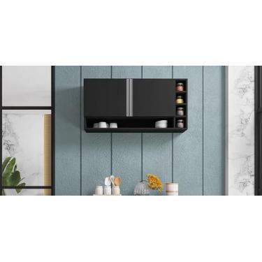 Imagem de Armário Aéreo p/ Cozinha Vanessa 105cm Preto 2 Portas - AJL Móveis