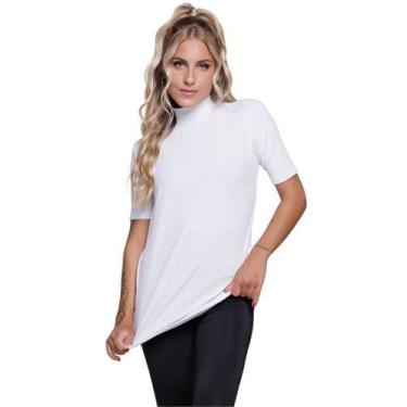 Imagem de Blusa Manga Curta Gola Alta Vekyo Em Malha Canelada Blogueira Moda Cas