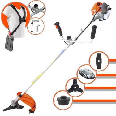 Imagem de Podador de Grama Completo Vulcan VR430P À Gasolina 2T 43cc 1,7HP 4 Opções de Corte Com Faca 2 Pontas, Faca 3 Pontas, Escova de Aço e Carretel de Nylon