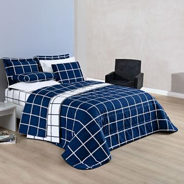 Imagem de Colcha Cobre Leito Esplendor Solteiro 2 Peças Dupla Face - Marinho