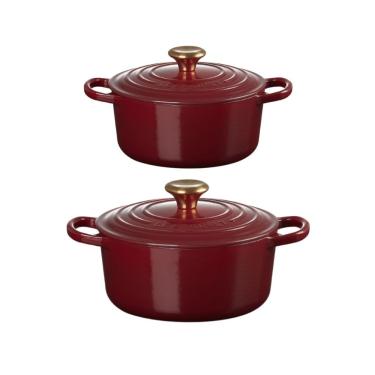 Imagem de KIT LE CREUSET 2 PANELAS REDONDAS 24 E 26CM EM FERRO ESMALTADO VERMELHO RHONE