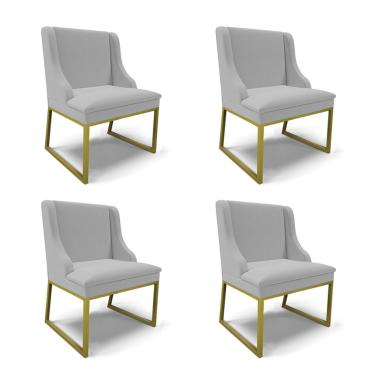 Imagem de Cadeira Sala de Jantar Industrial Dourado kit 4 Liz Linho Cinza D03 - D'Rossi