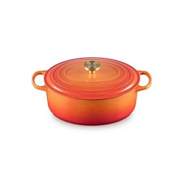 Imagem de Panela Oval Signature 100 Anos 31 cm Laranja Pegador Dourado Le Creuset