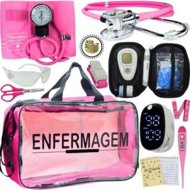 Imagem de Kit Bolsa Transparente Aparelho de Pressão Aneroide Medidor de Glicose