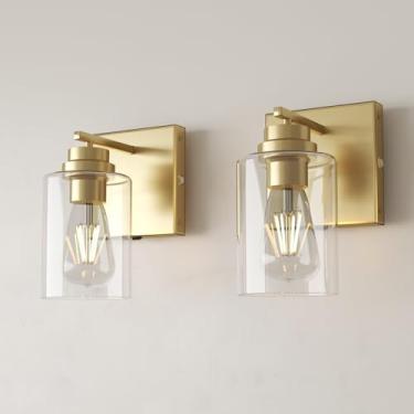 Imagem de ThyFenno Conjunto de 2 arandelas de parede reguláveis, recarregáveis, sem fiação, lâmpada de parede sem fio para quarto, banheiro, cozinha, espelho de vaidade, latão