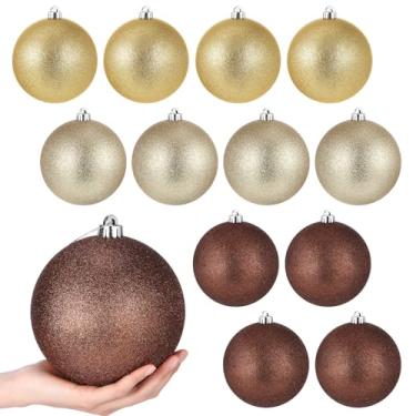 Imagem de Poen Enfeite de árvore de Natal com glitter de 15 cm, decorações de bolas de Natal extragrandes com laço para pendurar para decorações de feriados, guirlanda de festa de festival, decoração de casa