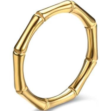 Imagem de Anel de aço de titânio banhado a ouro para homens e mulheres | Tamanho 6/7/8 | Aliança de casamento minimalista | Anel empilhável fino | Presente de Dia dos Namorados, 6, Material:, Ágata