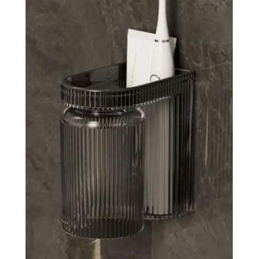 Imagem de Organizador dental de banheiro, suporte de escova de dentes com tampa e suporte de pasta de dente, projetado para todos os tipos de escovas de dentes, armazenamento de bancada DJA345-02