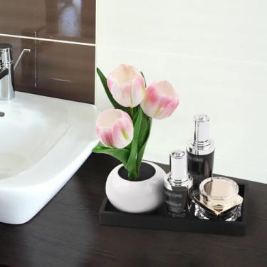 Imagem de Bandeja de banheiro de 20 cm, pequena bandeja de sabão de silicone para pia de cozinha, organizadora para esfregar, frascos de loção, perfume, joias, vela, preta