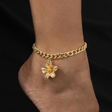 Imagem de Tornozeleiras de hibisco banhadas a ouro para mulheres, corrente minimalista, tornozeleira, flor, boho, delicada, simples, moderna, joias, verão, férias, estilo moderno, oceano, praia, acessórios