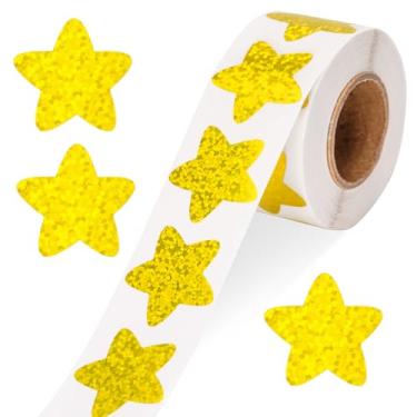 Imagem de Adesivos de presente estrela, adesivos holográficos de estrela dourada para recompensa, 500 peças de etiqueta de presente metálica com glitter de 2,5 cm para sala de aula, trabalhos de casa DIY