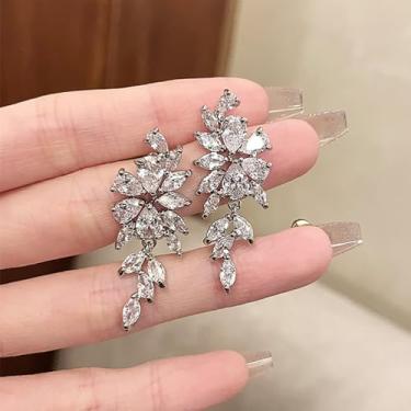 Imagem de Brincos de noiva elegantes com zircônia cúbica brilhante nobre, 3.5cm, Latão, Zircônia cúbica