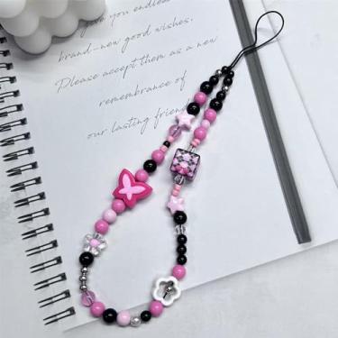 Imagem de Pingentes fofos - Chaveiro de célula estética Y2K com alça de contas - Pingente legal de coração de borboleta de urso para bolsa, decoração de pingentes de câmera (#1)