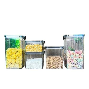 Imagem de Potes Hermeticos para Mantimentos,Conjunto de Potes HerméTicos em AcríLico Cristal Com Trava E Design EmpilháVel - Organizador para Mantimentos(Kit A (5 Peças))