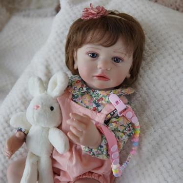 Imagem de Brastoy Bebê Reborn Boneca de Silicone Menina Realista Pintado Olhos Azuis Original 55cm