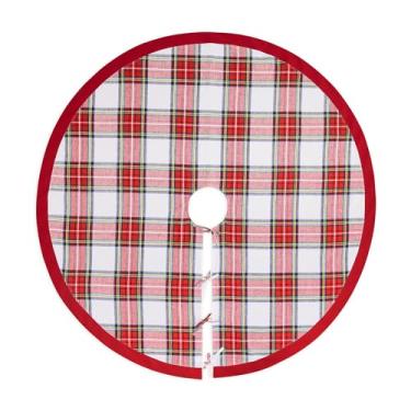 Imagem de Solino Home Saia para árvore de Natal - Saia xadrez branca 100% linho puro 147 cm de diâmetro para decorações de Natal, ornamentos - Feito à mão e lavável na máquina - Xadrez Stewart