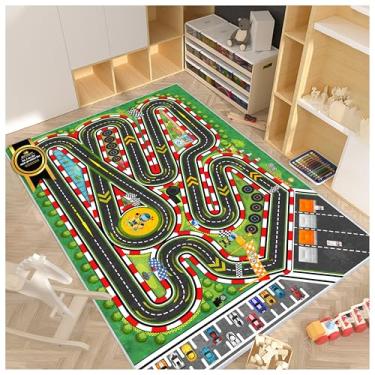Imagem de Fuzorise Tapete de corrida infantil para carro, estrada, tapete de brincar para quarto de crianças, educacional, rodovia, rodovia, rodovia (verde, 1 m x 1,5 m)