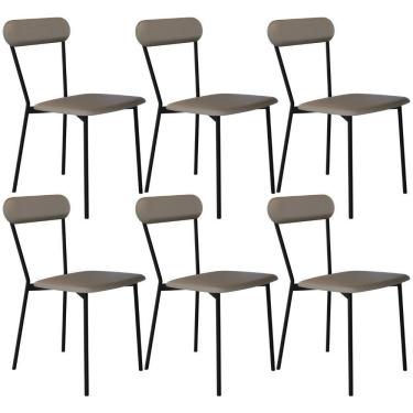 Imagem de Kit 06 Cadeiras Estofada Para Sala De Jantar Liora Preto C01 Courino Cinza - Lyam Decor