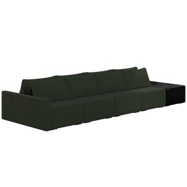 Imagem de Sofá Ilha Modular Para Sala 432cm Com Puff Dublin K01 Veludo Verde E Sintético Preto - Lyam Decor