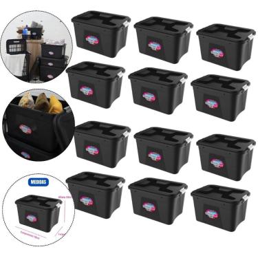 Imagem de Kit 12 Caixas Organizadoras 56 Litros Com Trava Cor Preta