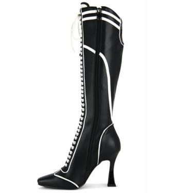 Imagem de Greemarliy Elegante bota de cano alto de salto alto preto e branco, Preto, 34