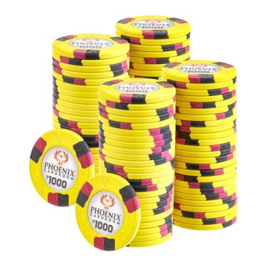 Imagem de Playzaic Conjunto de fichas de pôquer profissional Phoenix 10 gramas (pacote com 100) - Fichas de cassino em massa com denominações para Texas Holdem, Blackjack - Acessórios para jogos de apostas