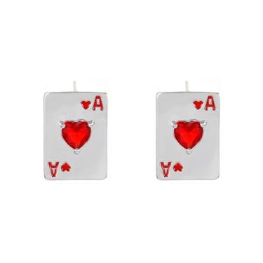 Imagem de Ace Spades Brincos de Baralho de Cartas para Mulheres em Forma de Coração Cristal Vermelho Ace Brincos para Mulheres Homens Unissex Gambling Casino Cockail Party Brinco, 0.7 X 0.5 Inches, Cobre