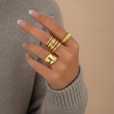 Imagem de 3 peças exclusivo anel liso irregular unissex para homens e mulheres joias finas vida diária namoro decoração para festa de formatura