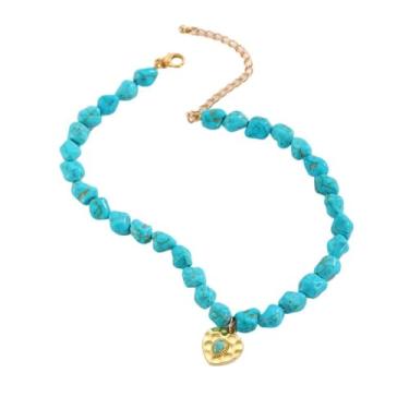 Imagem de YISXVD Colar de coração boêmio para mulheres com pingente de contas turquesa irregular, joia exclusiva, Large, Liga de aço, Sem Pedra Preciosa