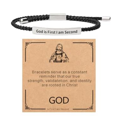 Imagem de YANCHUN Pulseira God Is First I Am Second God Is First, joia cristã inspiradora, presente de fé motivacional, Large, Sem Pedra Preciosa
