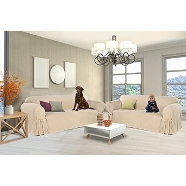 Imagem de Kit Capa Para Sofá De 2 E 3 Lugares Em Brim Peletizado Protetor Macia Lisa Sala Renovação Decoração Cor:Bege