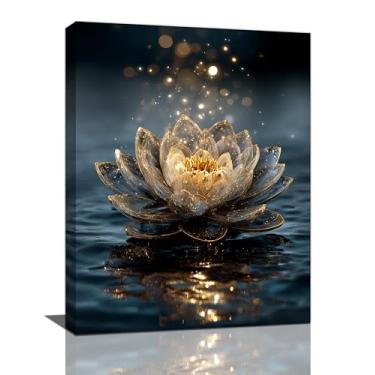 Imagem de Arte de parede em tela de lótus zen flor de lótus místico na água imagens estéticas decoração de parede meditação moderna pintura espiritual impressão emoldurada decorações presentes para ioga spa