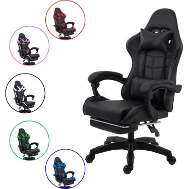 Imagem de Cadeira Gamer Ergonômica Reclinável com Apoio para Pés e Almofadas Lombar Couro Sintético 135kg