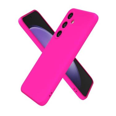 Imagem de oakxco Capa de silicone para Samsung Galaxy S23 Fe, ultrafina e fina para mulheres e meninas, cor lisa lisa minimalista estética fofa design feminino, gel de borracha macia com capa para câmera, rosa