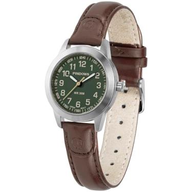 Imagem de PINDOWS Relógios femininos, elegante design analógico de quartzo com pulseira de couro, relógio feminino moderno à prova d'água com mostrador luminoso fácil de ler, M649N3: Marrom escuro prateado