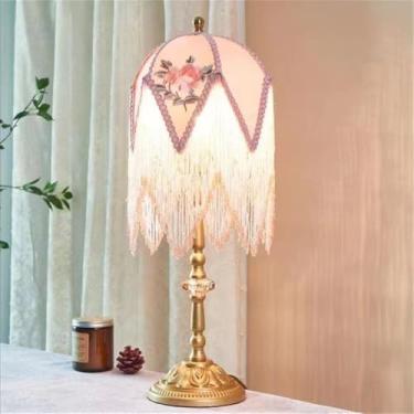 Imagem de Luminária de mesa francesa de luxo com LED, estilo retrô americano, para sala de estar, quarto, escritório, casa de campo ou hotel, com franjas criativas, estilo campestre europeu (Estilo 13
