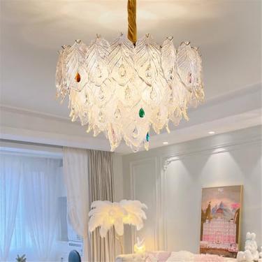 Imagem de Luminária pendente contemporânea de cristal LED, elegante e luxuosa, dourada, para sala de estar, restaurante, quarto, villa, hotel, duplex, escada (C D50CM)
