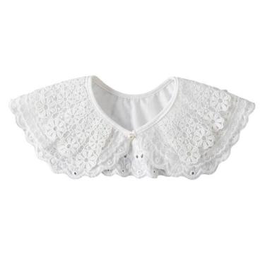 Imagem de Blusa de flores de renda branca com gola falsa e colarinho removível -