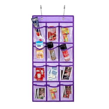 Imagem de ANIZER Tabela de bolso para sala de aula, calculadoras, sobre a porta, pendurar no armário, roupa íntima, organizador de joias, suporte, 12 bolsos transparentes (PURPLE)