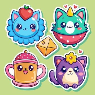 Imagem de Adesivo Infantil Fofo Kawai Decoração Quarto Caderno Mascotes Bolo Diversão 40x40cm