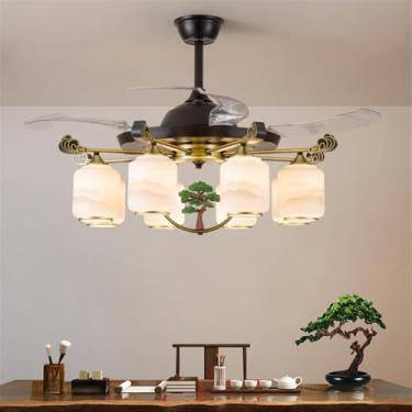 Imagem de Ventilador de teto moderno e discreto com luz LED para sala de estar, restaurante, quarto, escritório, casa de campo ou hotel, com controle remoto (1 unidade, tamanho M, 8 lâmpadas).